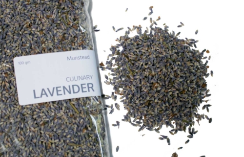 Close-up of Munstead dried culinary lavender buds.