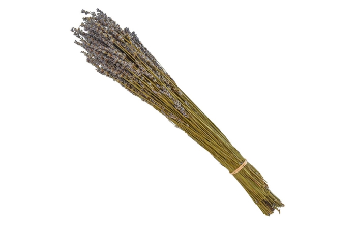 A hand-tied dried lavender bunch, sleeved in cello for protection, grown in the Yarra Valley at Warratina Lavender Farm.